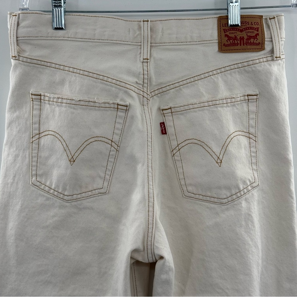 Levi’s Ribcage Straight Ankle Jeans Size 31 Ecru High Rise Button Fly Distressed - Picture 5 of 15
